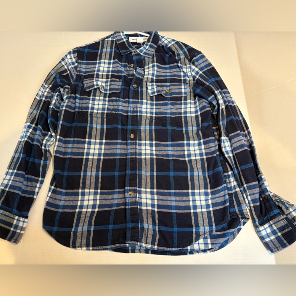 Mens Old Navy Reg Fit Long Sleeve Blue Plaid Flannel Size Small Built In Flex